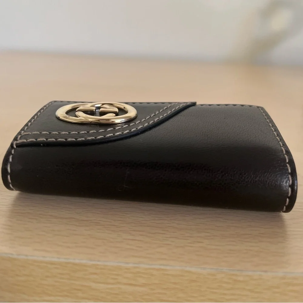 Vintage Gucci GG Black Leather Key Holder Box Controllato BNWOT